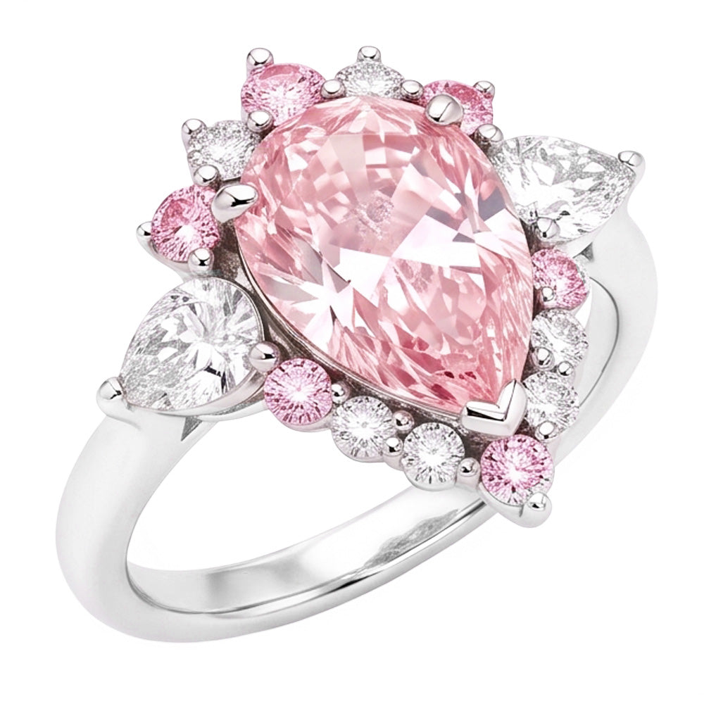 Fancy-Pink-Diamant-Verlobungsring 2 Karat natürlicher Tropfenschliff Semi-Halo Platin