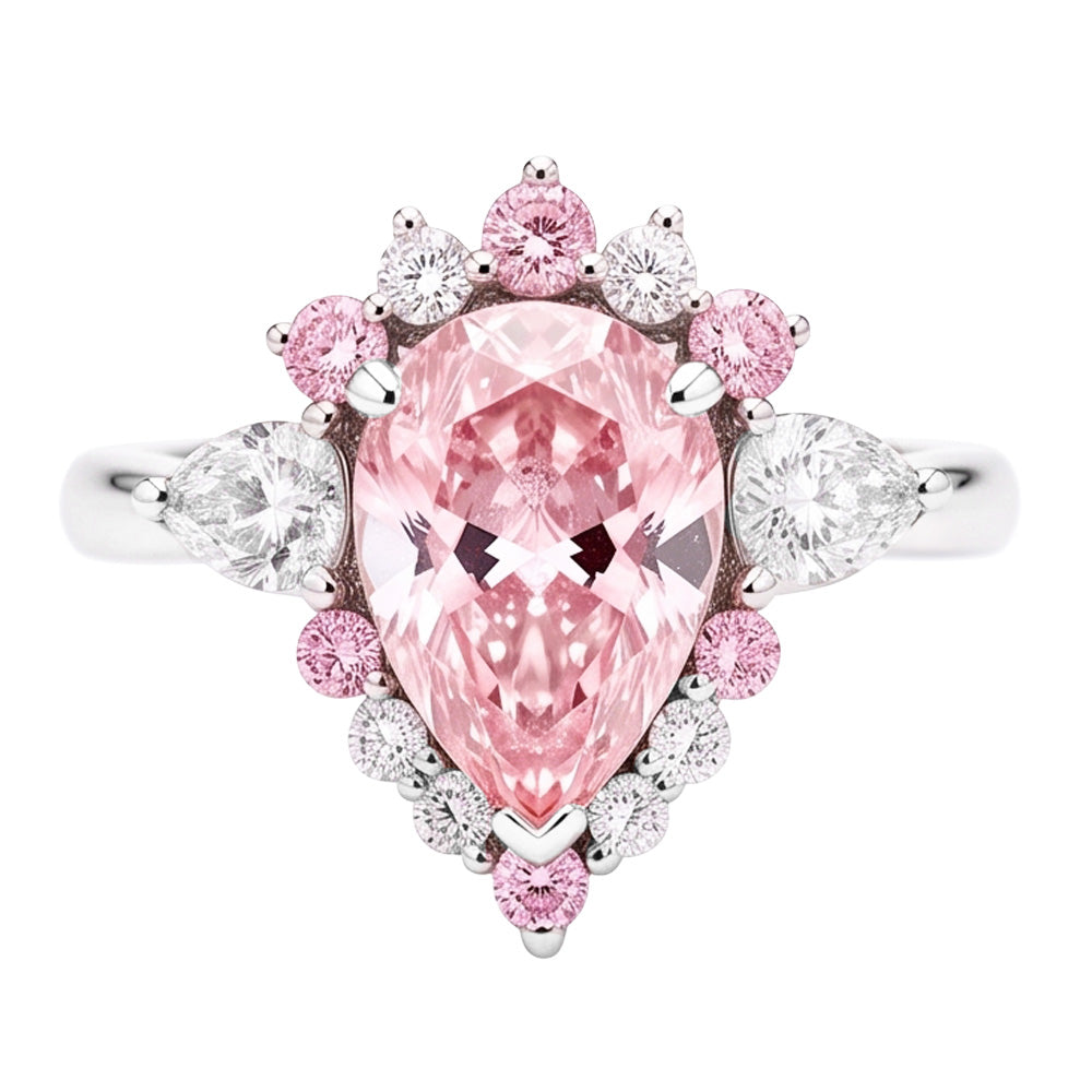 Fancy-Pink-Diamant-Verlobungsring 2 Karat natürlicher Tropfenschliff Semi-Halo Platin