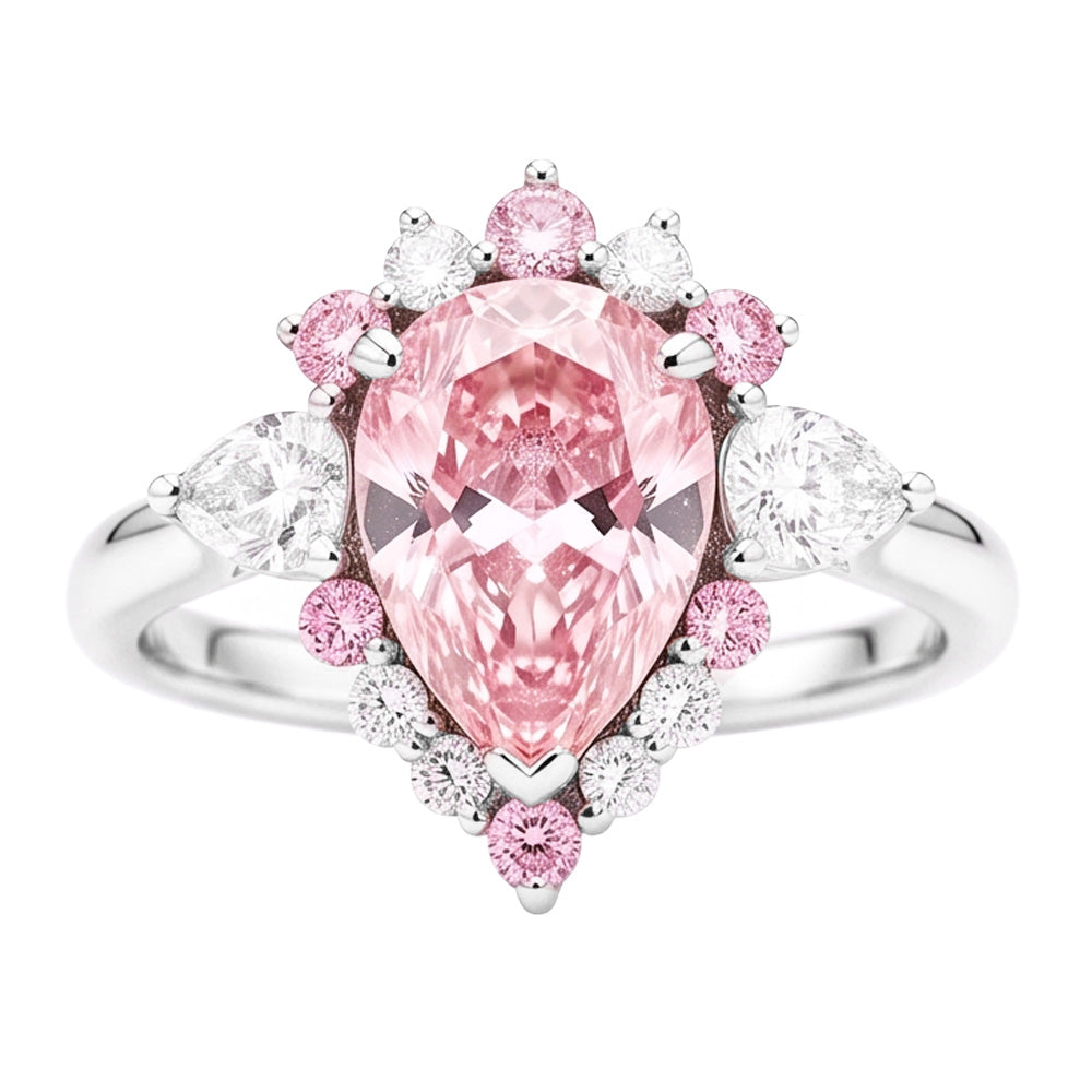 Fancy-Pink-Diamant-Verlobungsring 2 Karat natürlicher Tropfenschliff Semi-Halo Platin