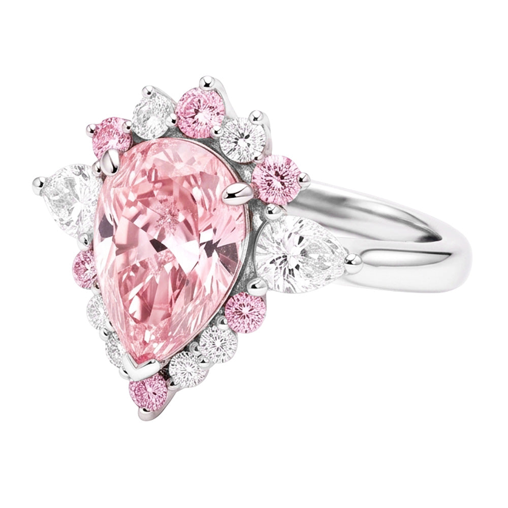 Fancy-Pink-Diamant-Verlobungsring 2 Karat natürlicher Tropfenschliff Semi-Halo Platin
