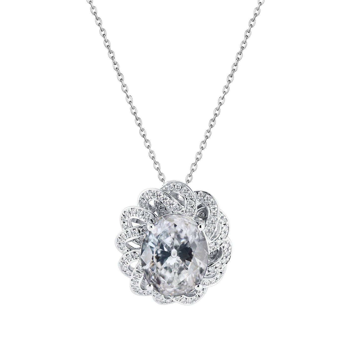 Anhänger-Halskette 14K Weißgold mit Edler Diamant – Hauptansicht