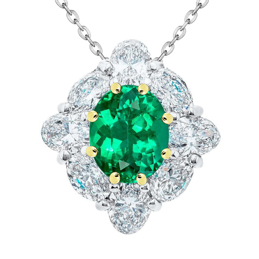 Edler Smaragd Oval-Schliff Schmuckstein-Anhänger in Zweifarbiges 14K Gold – Hauptansicht