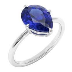 Farbstein-Ring 14 Karat Weißgold – Blauer Saphir Birnen-Schliff