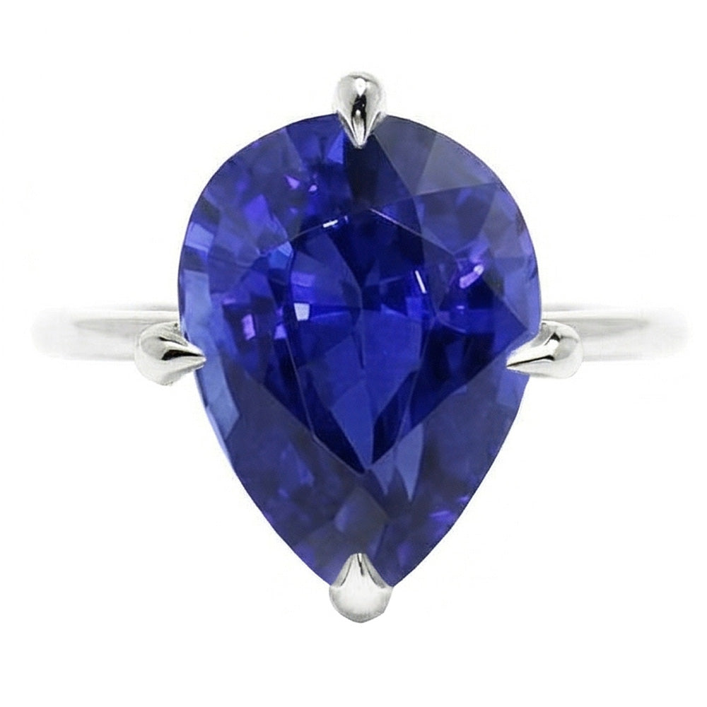 Farbstein-Ring 14 Karat Weißgold – Blauer Saphir Birnen-Schliff