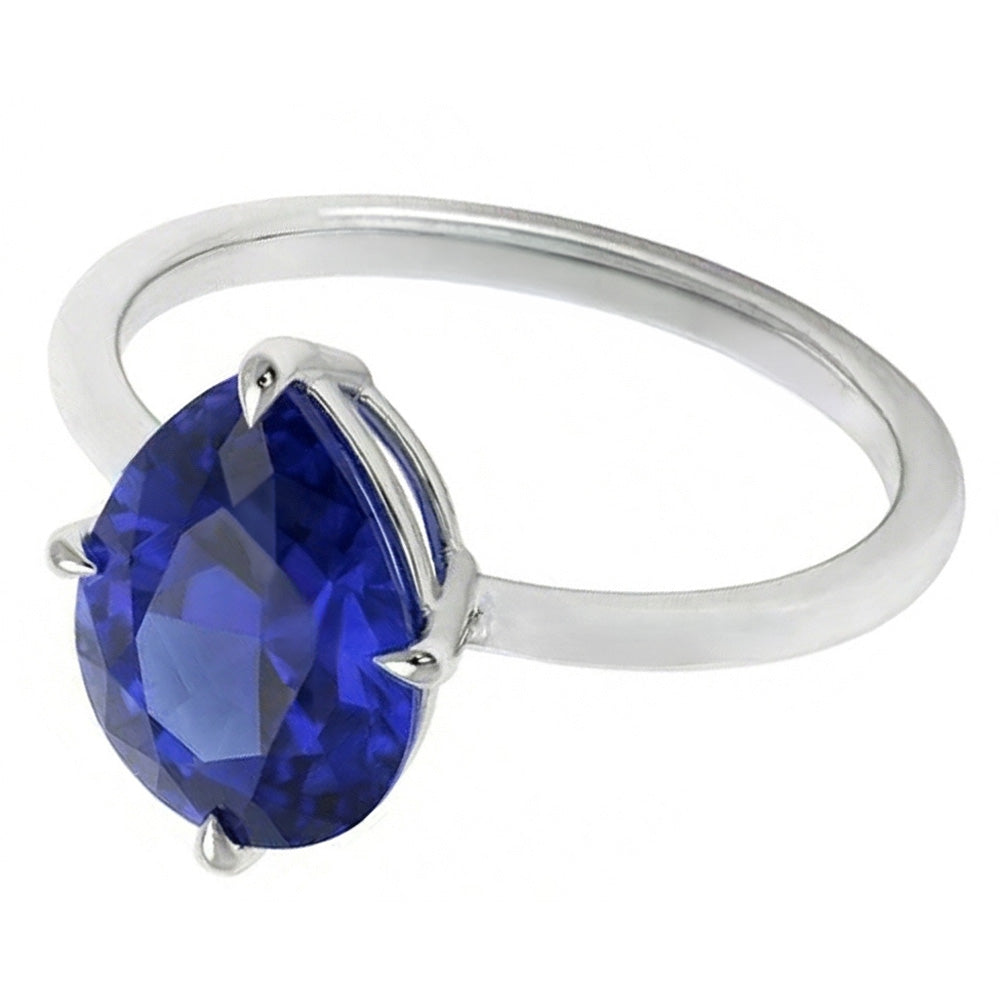 Farbstein-Ring 14 Karat Weißgold – Blauer Saphir Birnen-Schliff