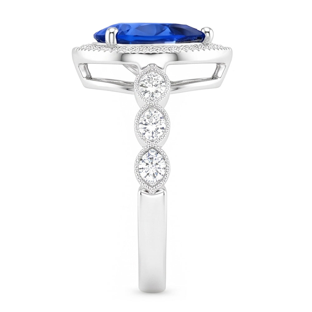 Farbstein-Ring 14 Karat Weißgold – Blauer Saphir Birnen-Schliff