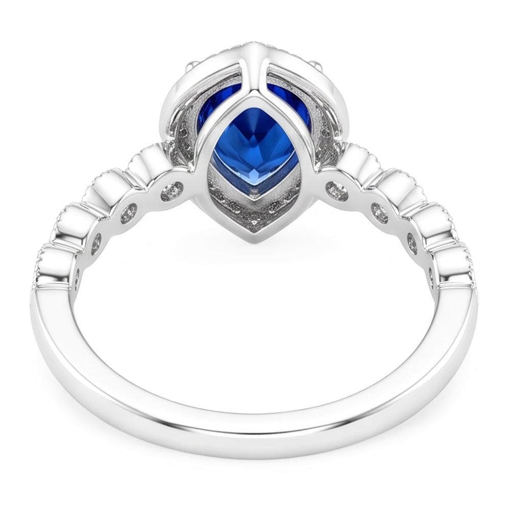Farbstein-Ring 14 Karat Weißgold – Blauer Saphir Birnen-Schliff
