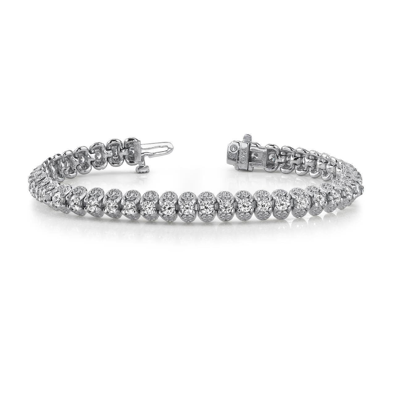 Filigranes Echt Diamantarmband Im Rundschliff 6,30 Karat Weißgold 14K