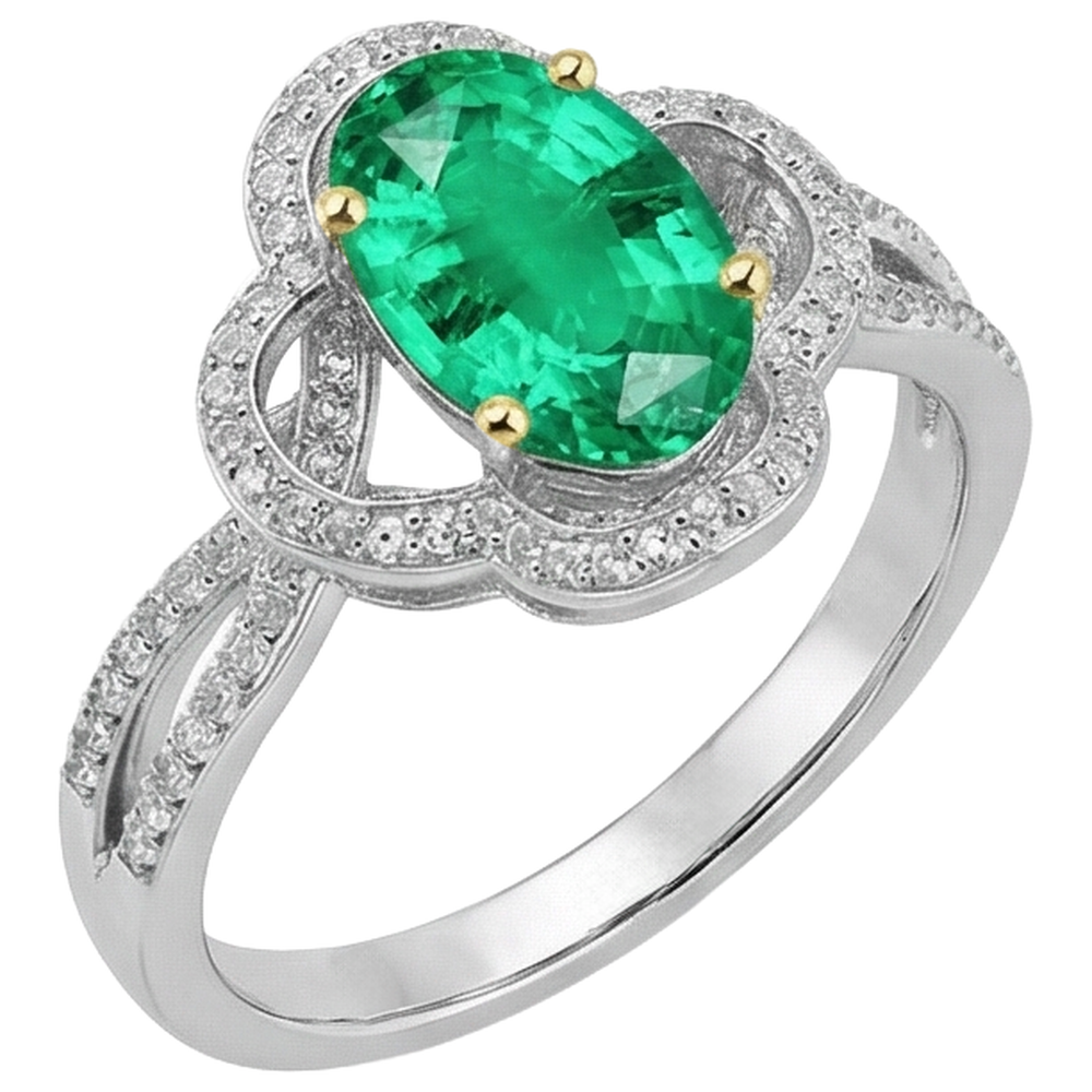 Smaragd Oval Edelstein-Ring in Zweifarbiges 14K Gold – Frontansicht