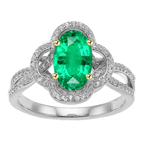 Naturreiner Smaragd Edelstein-Ring 1,50 Karat Zweifarbiges 14K Gold – Hauptansicht