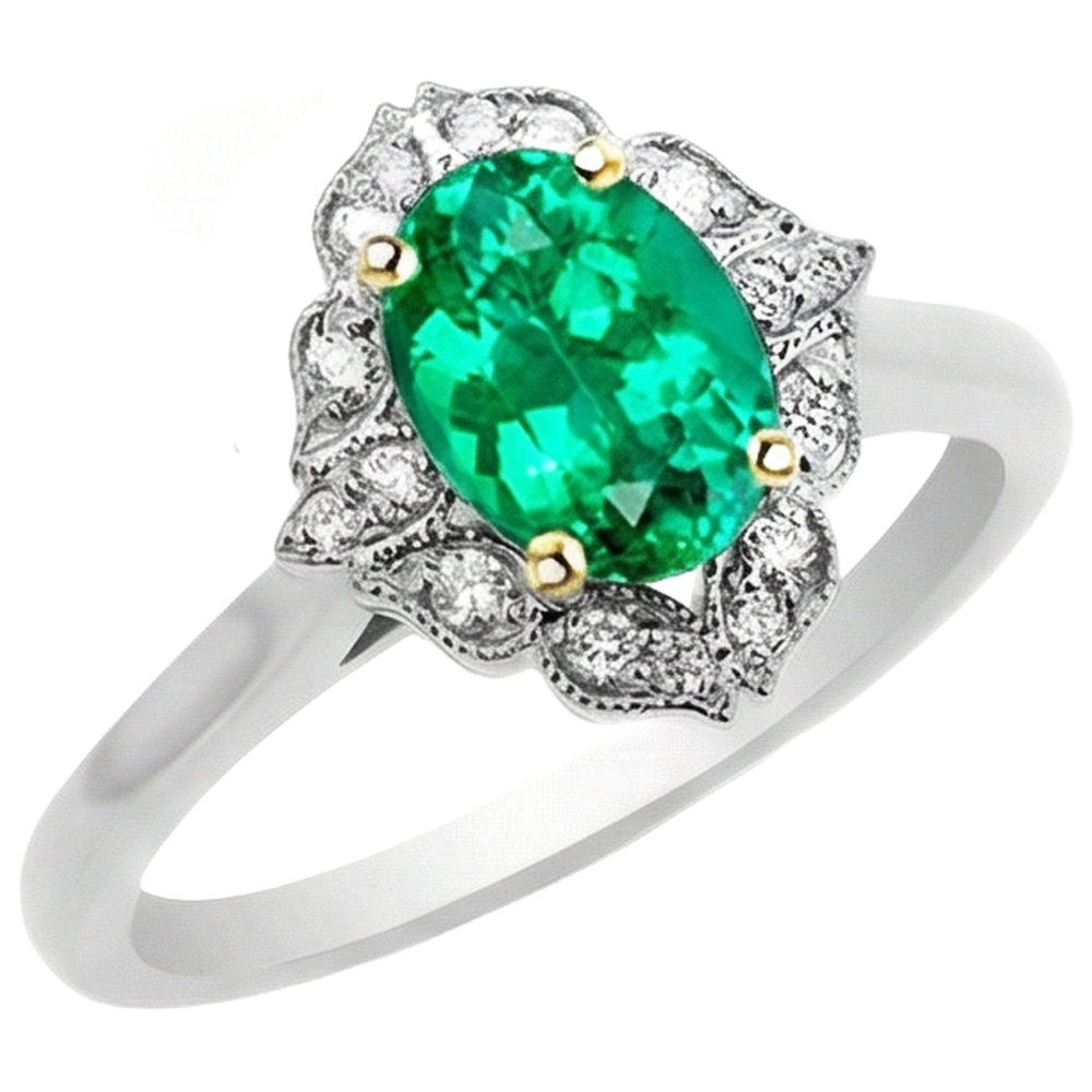 Smaragd Edelstein-Ring 2-Karat 14 Karat Zweifarbig Gold – Frontansicht