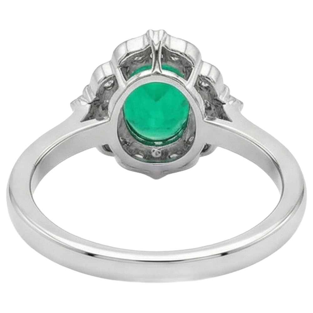 Oval Smaragd Ring in 14 Karat Zweifarbig Gold – Draufsicht