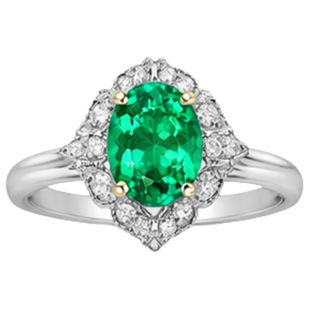 Oval Smaragd Ring in 14 Karat Zweifarbig Gold – Seitenansicht
