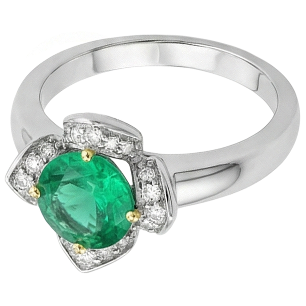 Edler Smaragd Farbstein-Ring 1,50-Karat Bicolor 14K Gold – Profilansicht