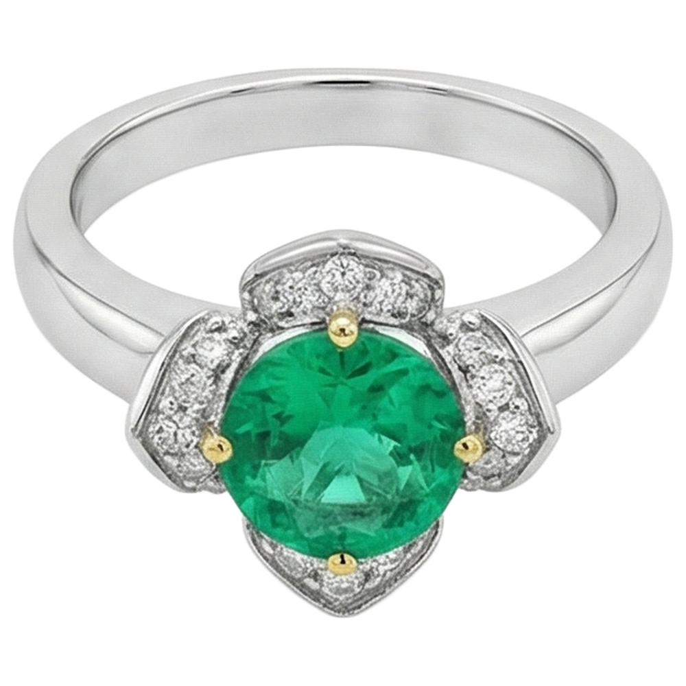 Brillantschliff Edler Smaragd Ring in Bicolor 14K Gold – Seitenansicht