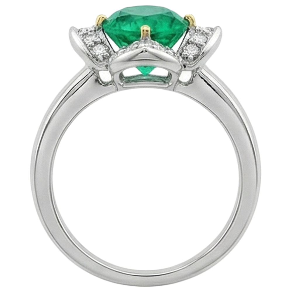 Naturreiner Edler Smaragd Farbstein-Ring 1,50 Karat Bicolor 14K Gold – Draufsicht