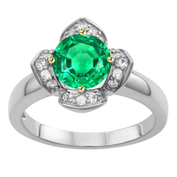 Brillantschliff Edler Smaragd Farbstein-Ring in Bicolor 14K Gold