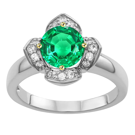 Brillantschliff Edler Smaragd Ring in Bicolor 14K Gold – Hauptansicht
