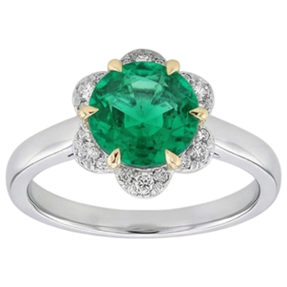 Kolumbianischer Smaragd Farbstein-Ring 2,50-Karat Bicolor 14K Gold – Frontansicht