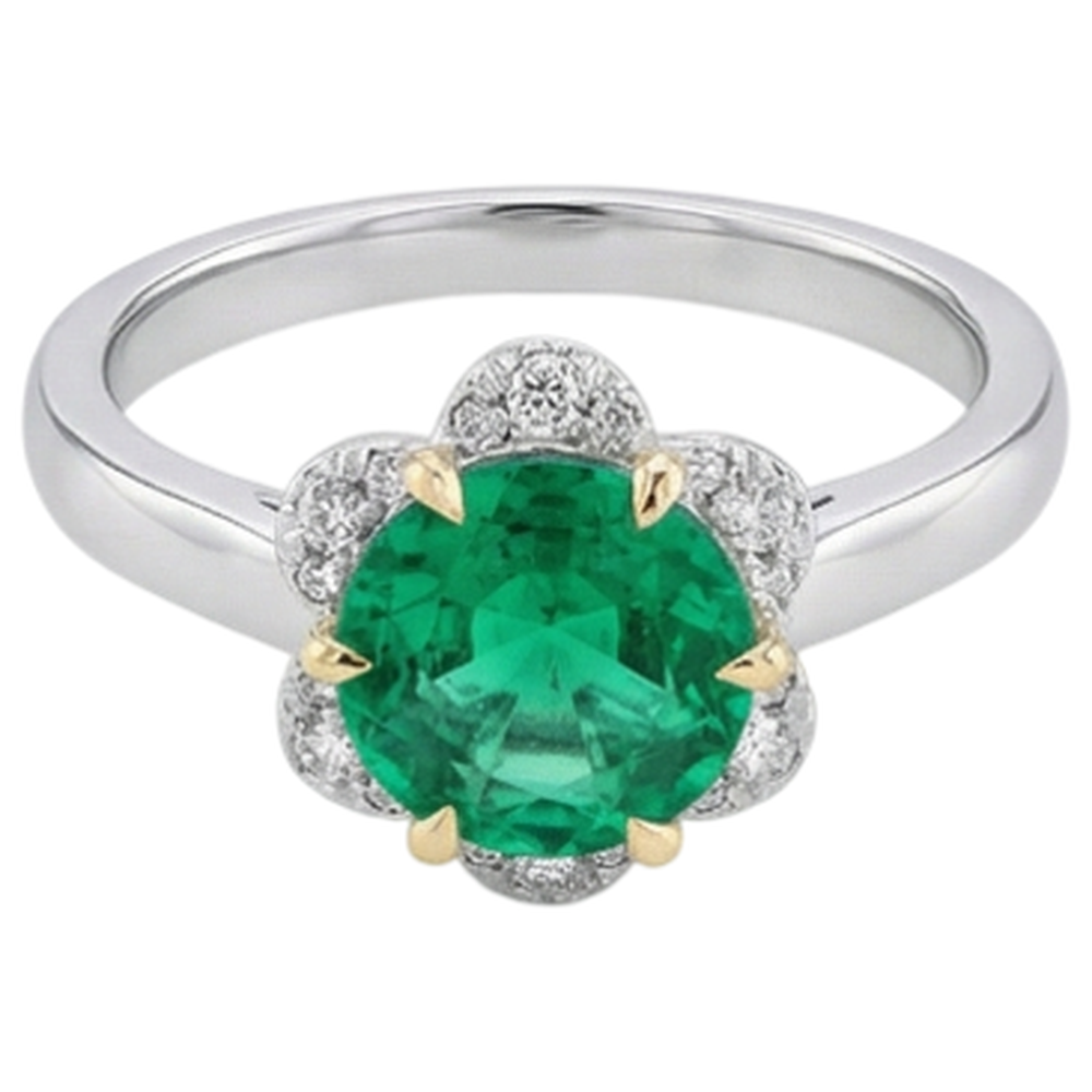 Kolumbianischer Smaragd Farbstein-Ring 2,50-Karat Bicolor 14K Gold – Seitenansicht