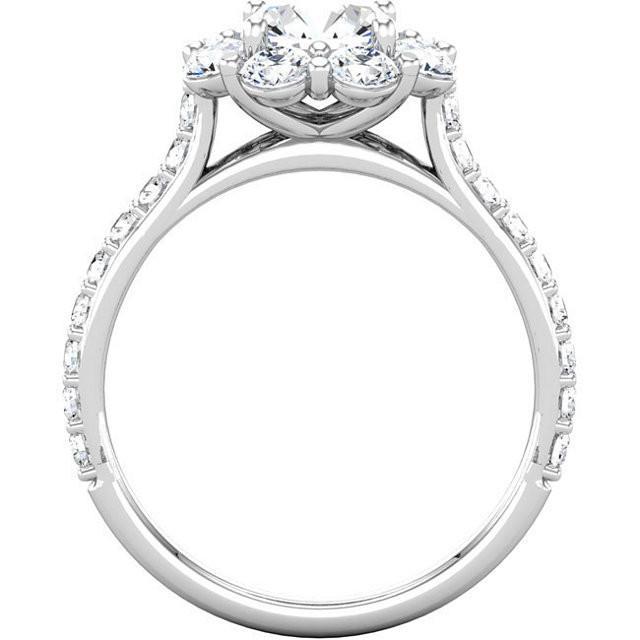 Flower Style 3,07 Karat Runder Echt Diamant Halo Ring Aus Massivem Weißgold 14K