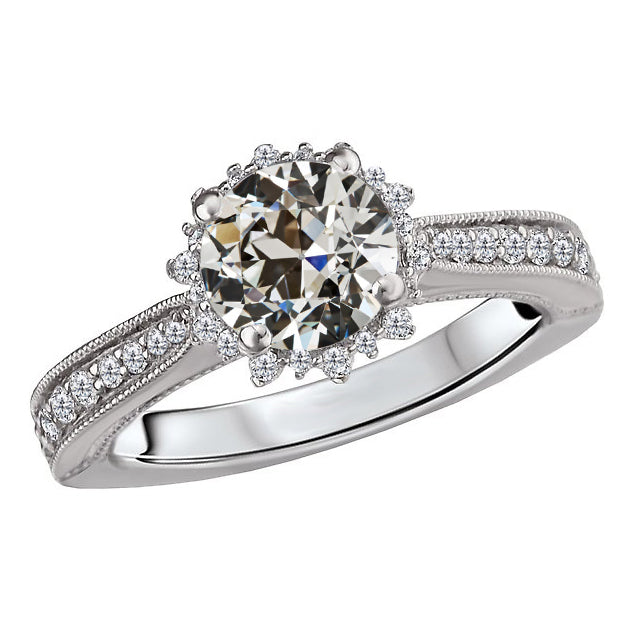 Handgefertigter Brillant Halo-Ring 2 Karat – Hauptansicht