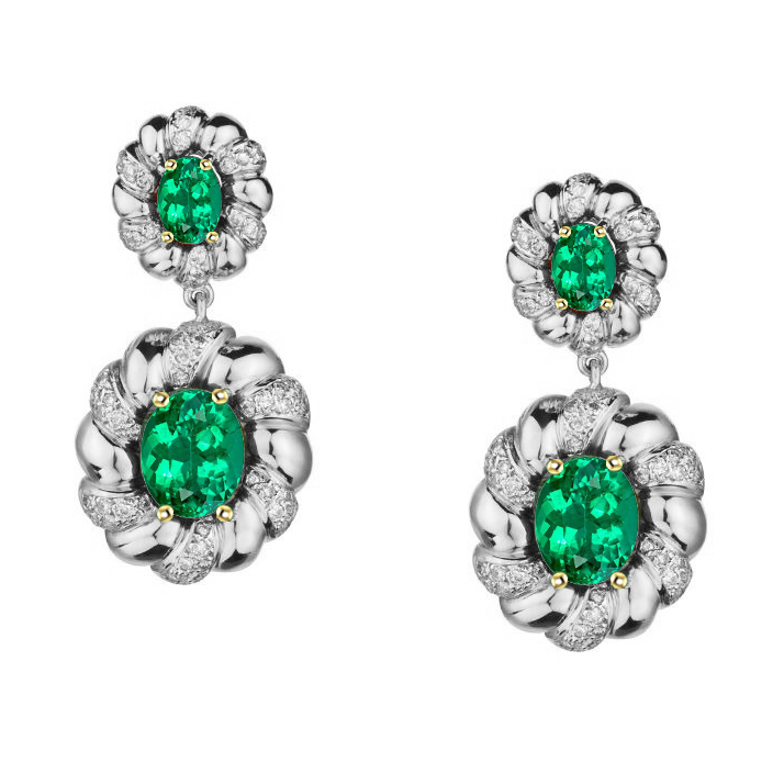Echter Kolumbianischer Smaragd Gemstone Earring 1,50 Karat 14 Karat Zweifarbig Gold – Hauptansicht