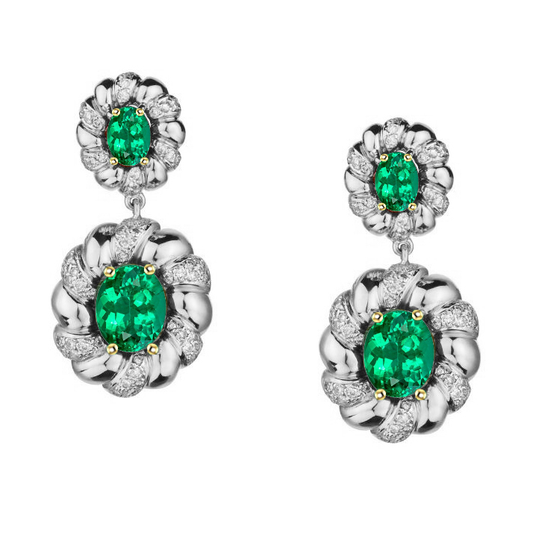 Echter Kolumbianischer Smaragd Gemstone Earring 1,50 Karat 14 Karat Zweifarbig Gold – Hauptansicht