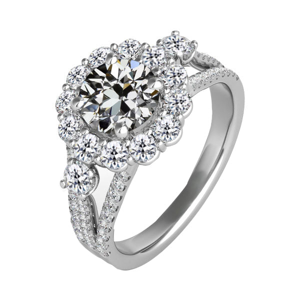 Authentischer Diamant Halo-Fassung Ring 4 Karat 14K Weißgold – Hauptansicht