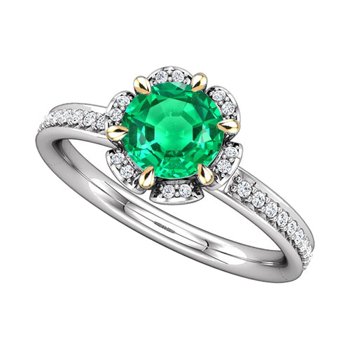Edler Smaragd Rund-Brillant Schmuckstein-Ring in 14 Karat Zweifarbig Gold – Hauptansicht