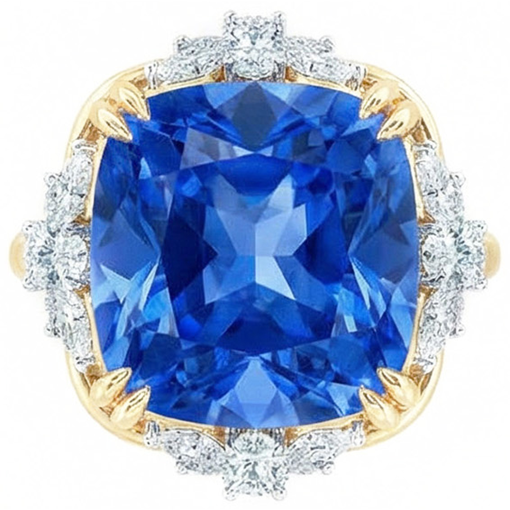 echter cushion diamant 14Karat ring Seitenansicht