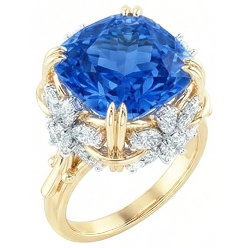 echter cushion diamant 14Karat ring Vorderansicht