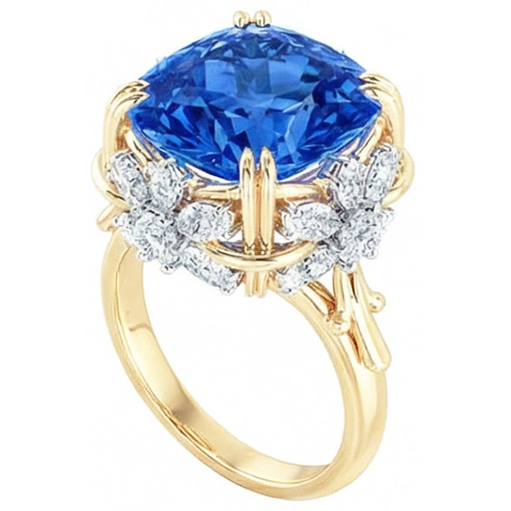 echter cushion diamant 14Karat ring Detailansicht