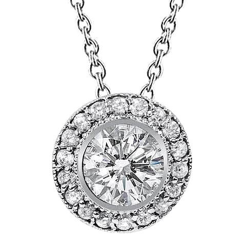 Funkelnde Natürliche Diamant-Anhänger-Halskette 2,50 Ct. Milgrain Lünetten-Set WG 14K