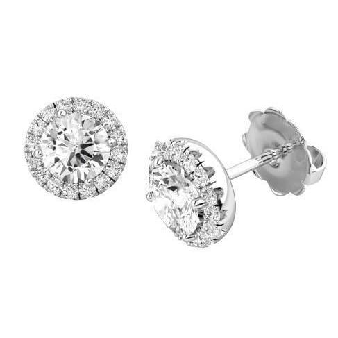 Funkelnde Prong Set 3,50 Karat Echt Diamanten Lady Ohrstecker Halo Ohrringe Gold