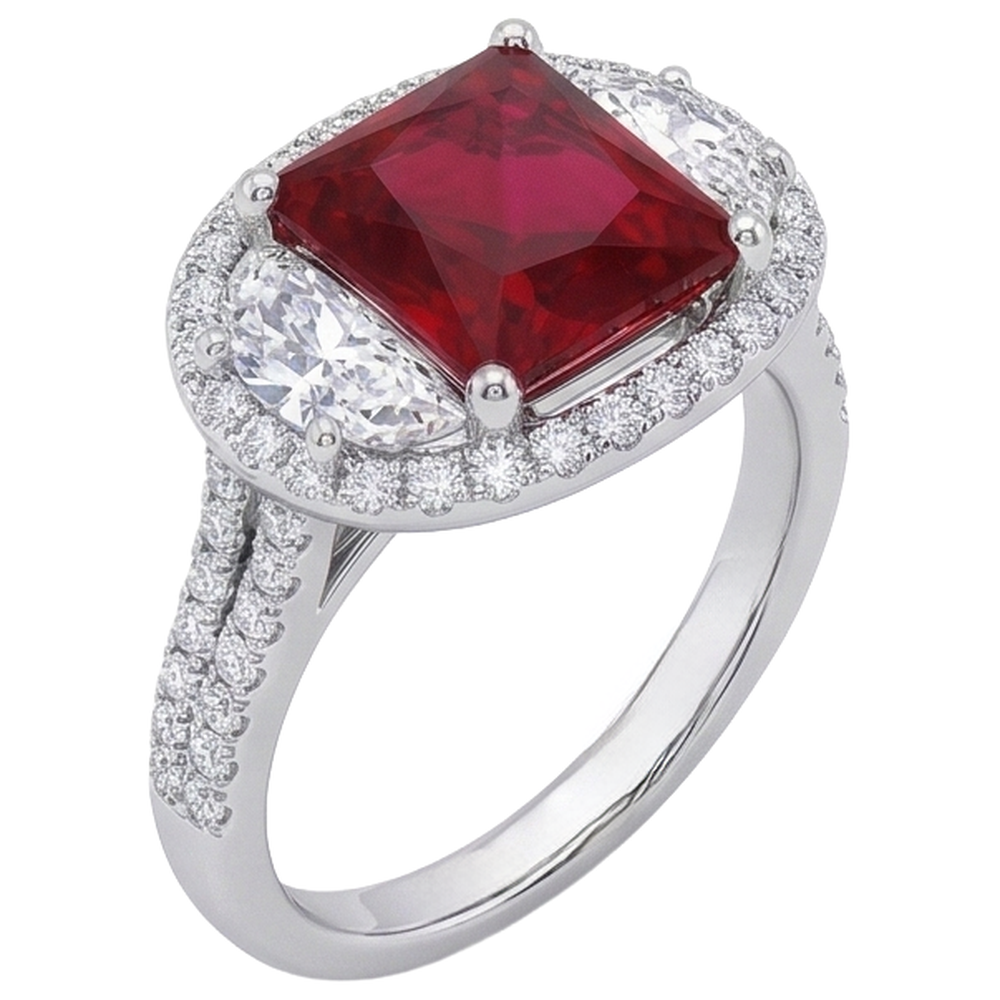echter princess rubin 3Karat ring mit Diamantbesatz