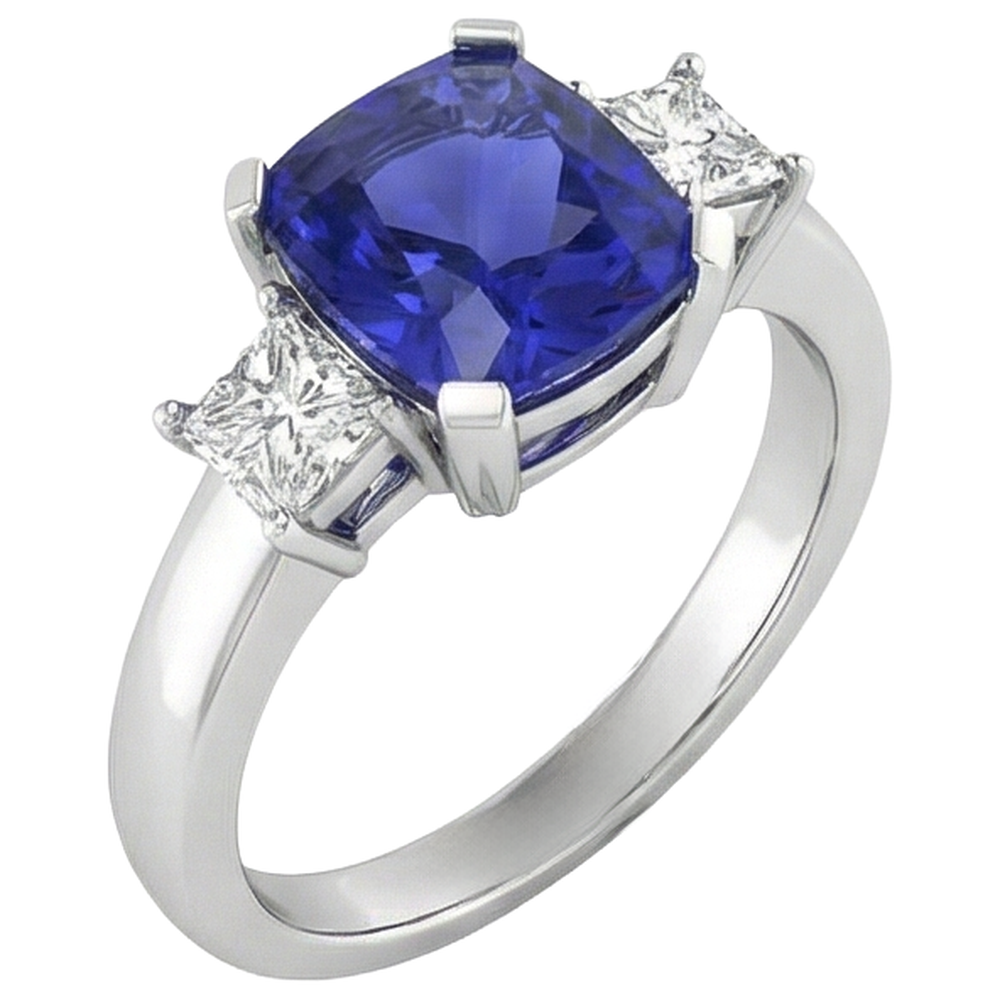 echter round tansanit 4.01Karat ring Profilansicht