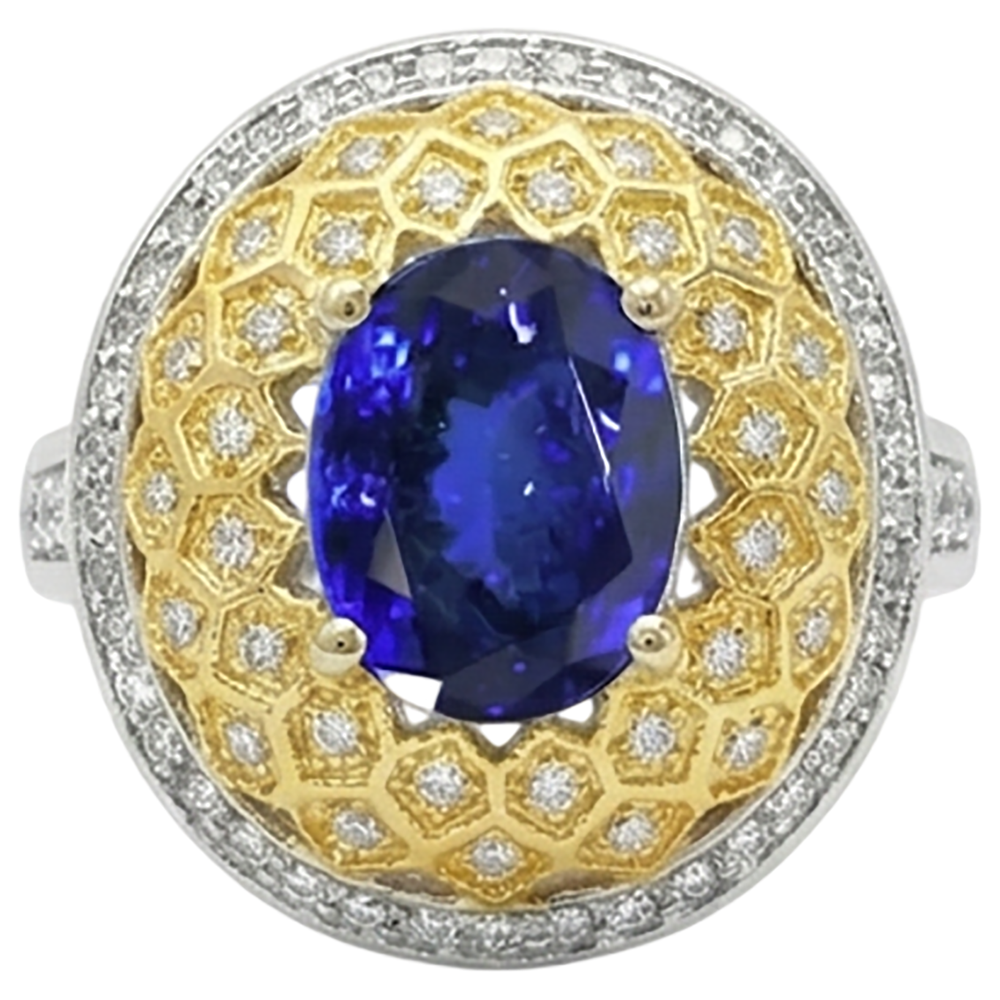 echter oval tansanit 3.10Karat ring Seitenansicht