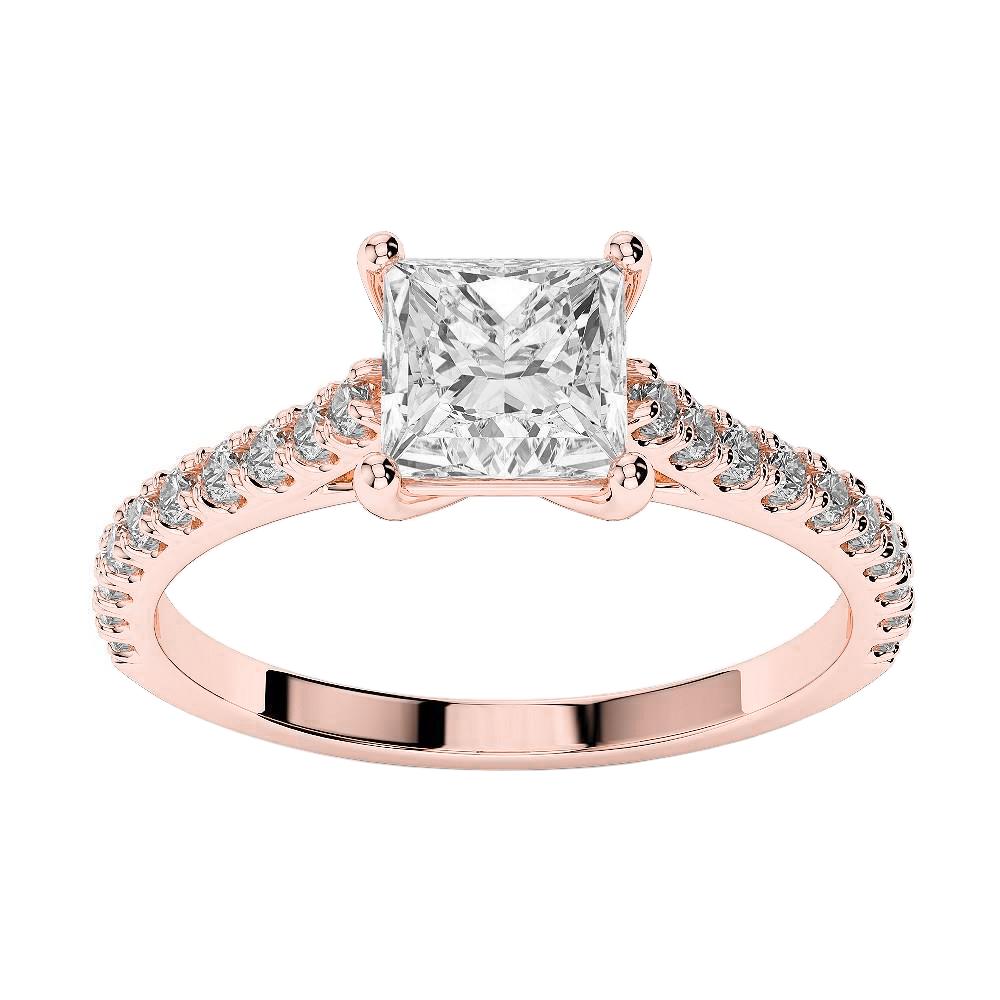 Funkelnder Princess Cut Verlobungsring Mit 3,10 Karat Natürliche Diamanten Roségold