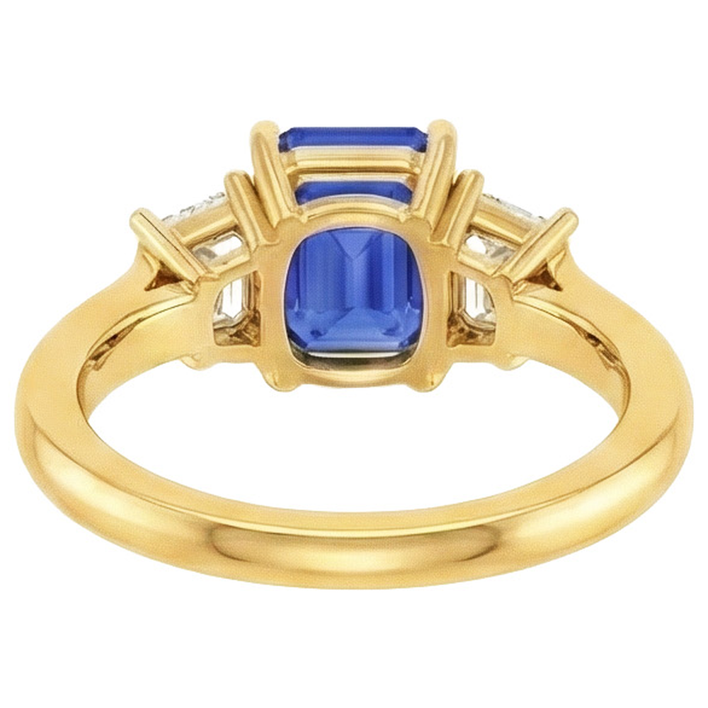 Gelbgold 3 Steine Blauer Saphir & Diamant Ring 9 Karat