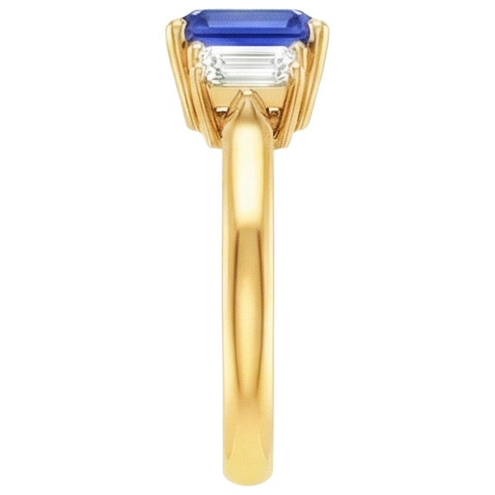 Gelbgold 3 Steine Blauer Saphir & Diamant Ring 9 Karat