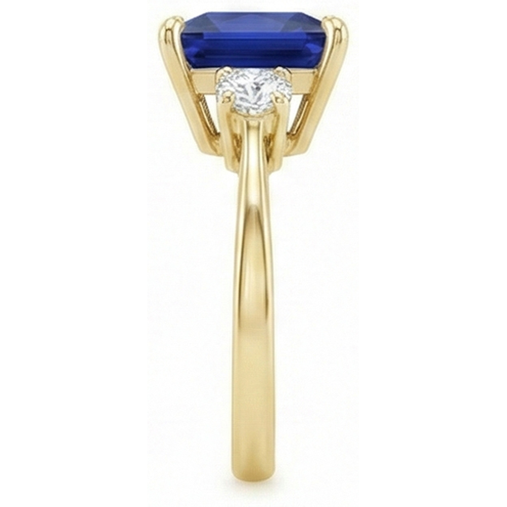 Gelbgold 3 Steine Ring Prinzessin Blauer Saphir & Diamanten 5,25 Karat