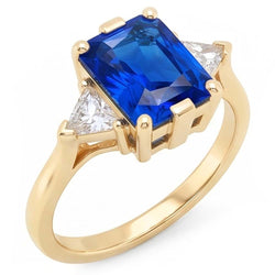 Gelbgold 3 Steine Ring Strahlender Saphir 3 Karat Billionen Natürlicher Diamant ( nicht im Labor gezüchtet )en