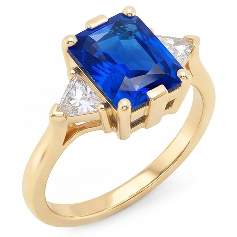 Gelbgold 3 Steine Ring Strahlender Saphir 3 Karat Billionen Natürlicher Diamant ( nicht im Labor gezüchtet )en