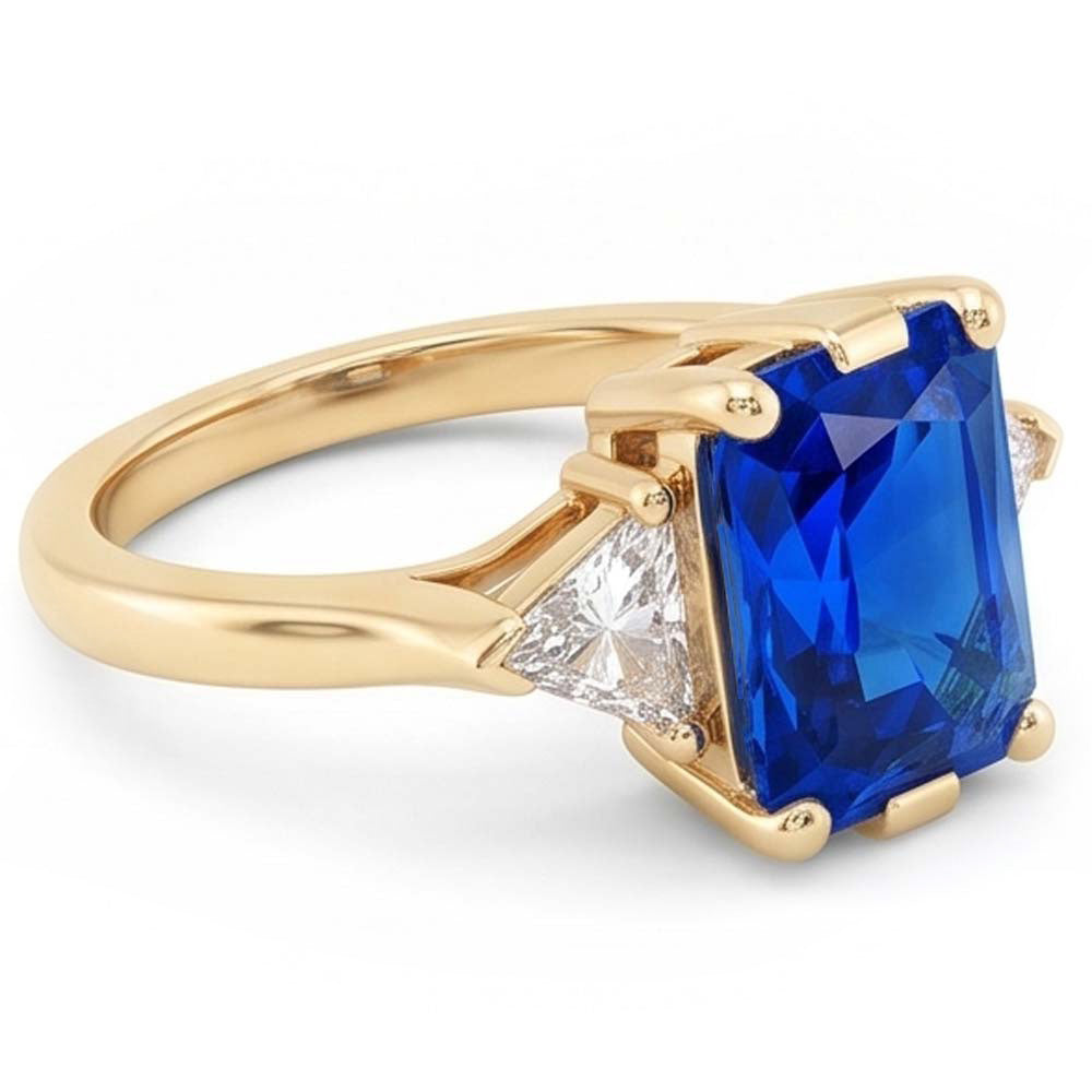 Gelbgold 3 Steine Ring Strahlender Saphir 3 Karat Billionen Natürlicher Diamant ( nicht im Labor gezüchtet )en