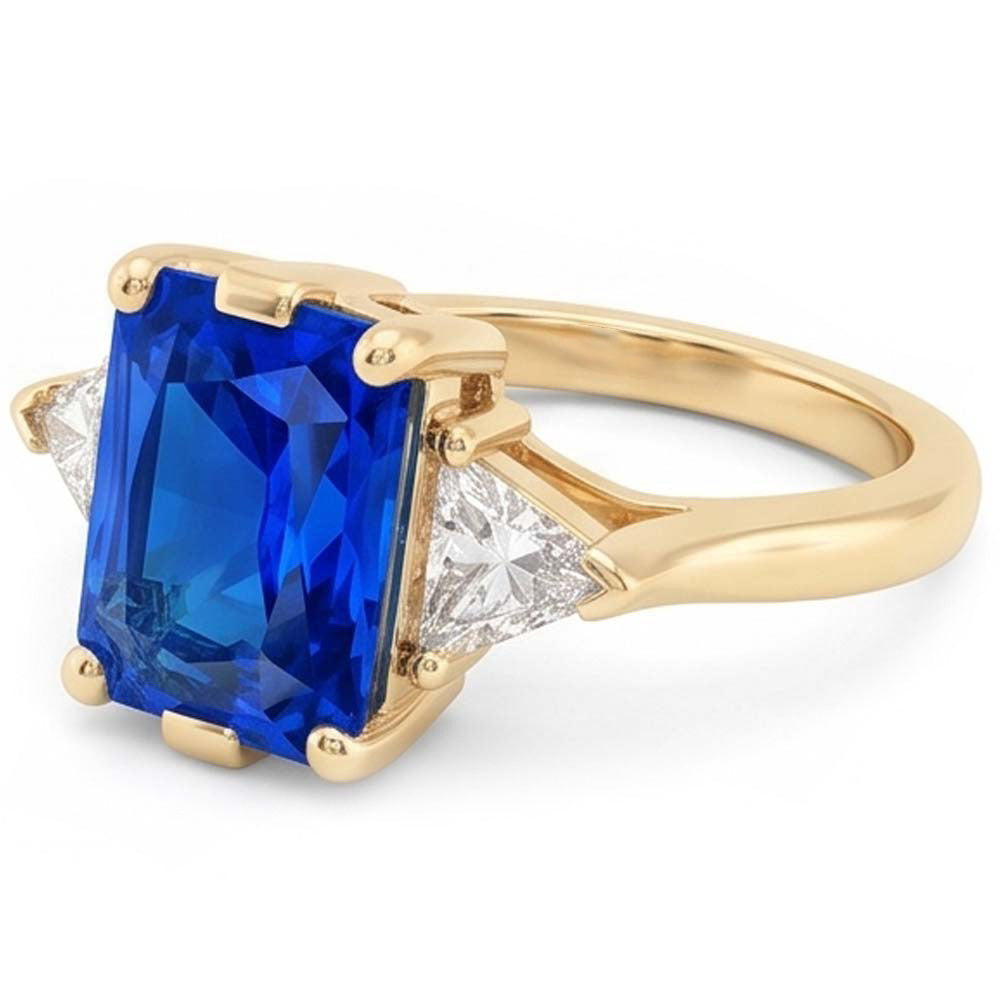 Gelbgold 3 Steine Ring Strahlender Saphir 3 Karat Billionen Natürlicher Diamant ( nicht im Labor gezüchtet )en