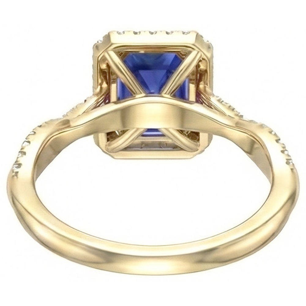 Gelbgold Halo Ring Smaragdförmiger Sri Lanka Saphir 3 Karat