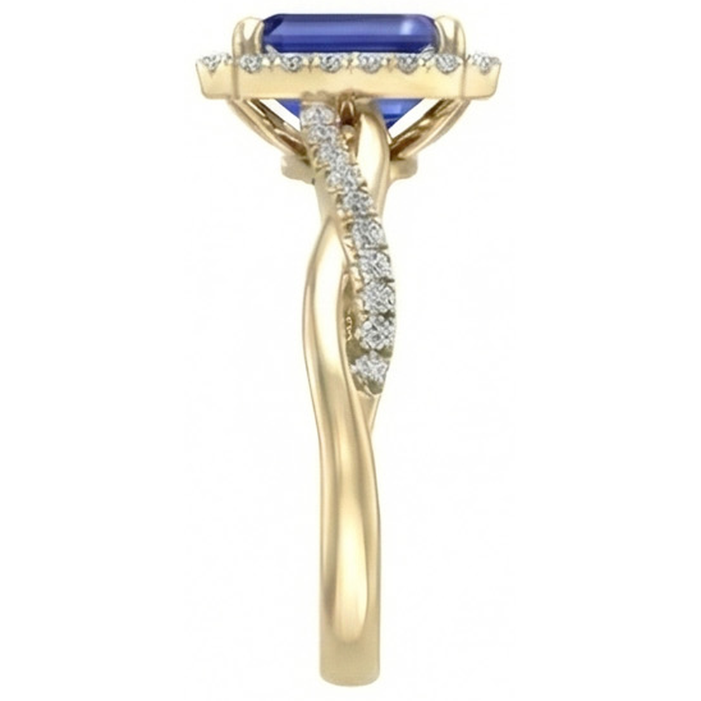 Gelbgold Halo Ring Smaragdförmiger Sri Lanka Saphir 3 Karat