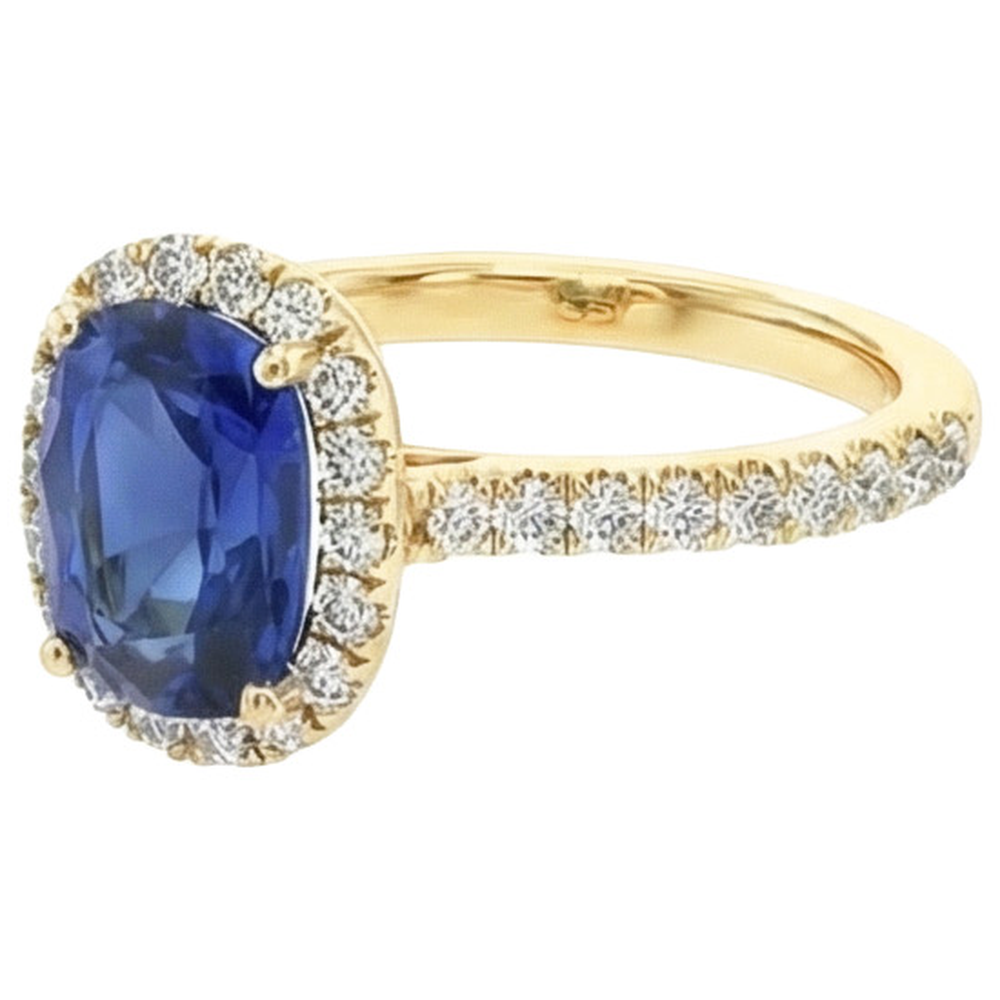 Gelbgold Ovaler Saphir Halo Diamantring 11,25 Karat 14K