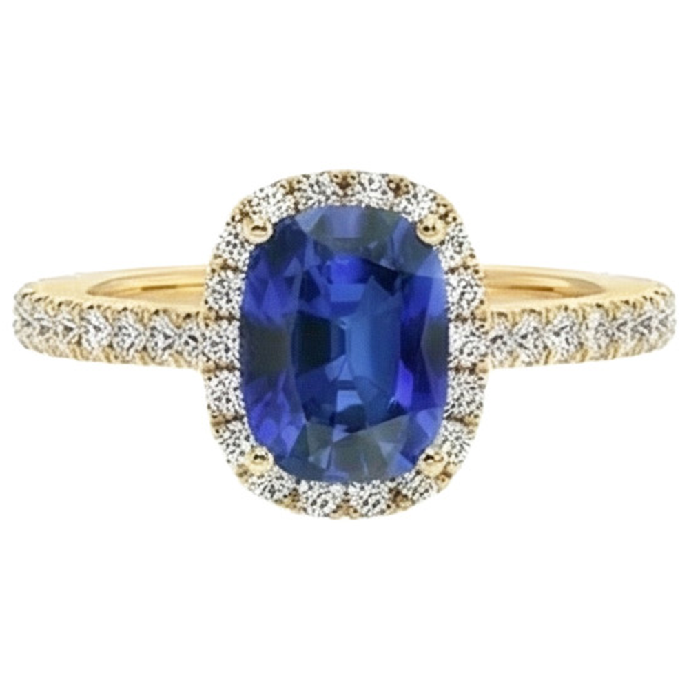 Gelbgold Ovaler Saphir Halo Diamantring 11,25 Karat 14K